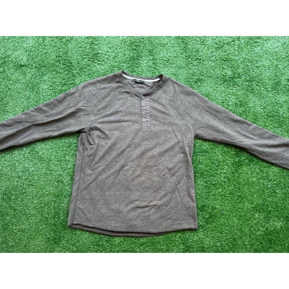 Vince Mens Long Sleeve Henley Shirt Brown Heather Raglan Knit Top Size M